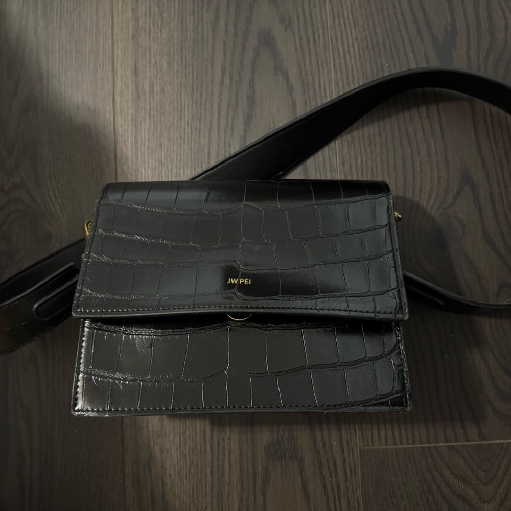 JW PEI Black Croc Embossed Shoulder Bag